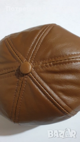 Черна и кафява кожена шапка с козирка Genuine Leather, снимка 7 - Шапки - 49049242