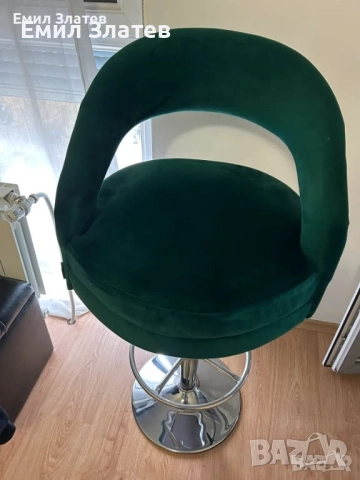 Бар СТОЛ 1БР тъмнозелени/кадифе, снимка 3 - Столове - 52480754