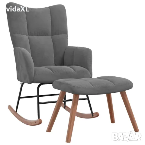 vidaXL Люлеещ стол с табуретка, тъмносив, кадифе