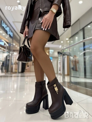 Боти на ток - кафява кожа , снимка 5 - Дамски боти - 53282589