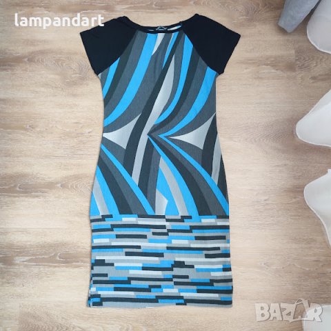 Дамска рокля в сиво, черно, синьо, снимка 6 - Рокли - 35078530