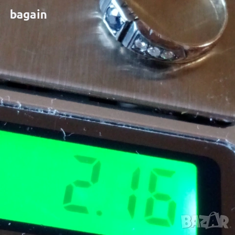 Сребърен пръстен с голям сапфир. Сребро с позлата., снимка 3 - Пръстени - 53110618