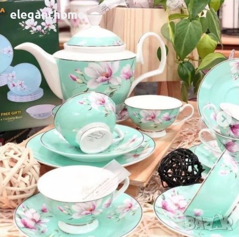 Порцеланов комплект за чай 16 ЧАСТИ TIFFANY BLUE MAGNOLIA, снимка 1