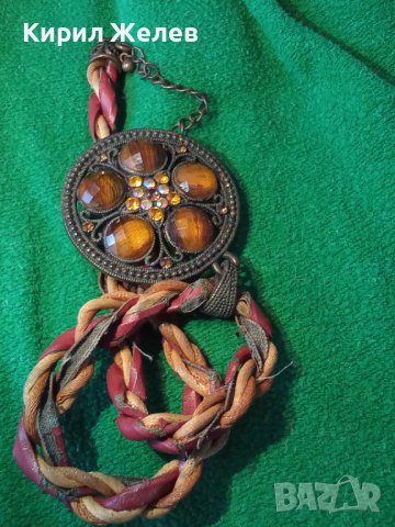 СТАРО БРОНЗОВО КРИСТАЛНО ФЛОРАЛНО ВИНТИДЖ КОЛИЕ ОГЪРЛИЦА 30133, снимка 2 - Колиета, медальони, синджири - 37851574