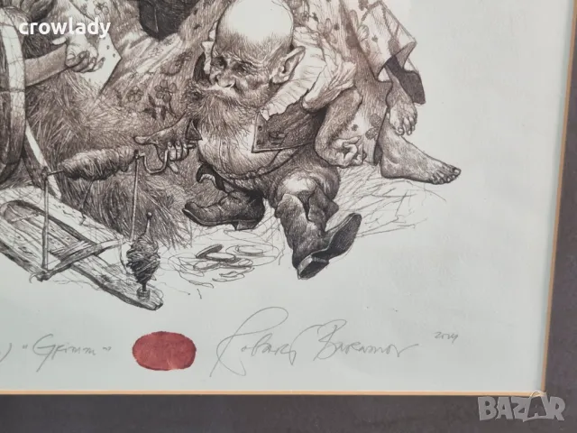 РОБЕРТ БАРЪМОВ 1966-2021 Спящата красавица Grimm 2014 литография суха игла, снимка 6 - Картини - 49411175