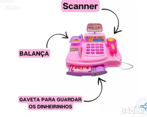 Детски касов апарат с продукти и пари с звук и светлина розов 154922, снимка 4 - Образователни игри - 47608098