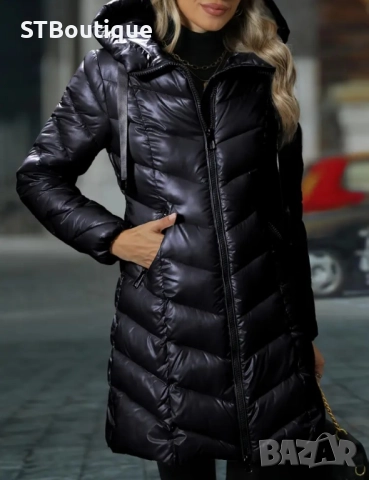 🧥 Дамско зимно яке със средна дължина в Черен и  цвят Кайсия , снимка 4 - Якета - 52267520