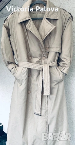 Луксозен бежов тренч- палто, ватиран, нов, дизайнерска визия
