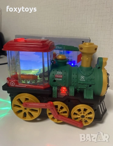 Детски музикален локомотив с пушек, светлини и въртящи се картинки, снимка 5 - Влакчета, самолети, хеликоптери - 53344309