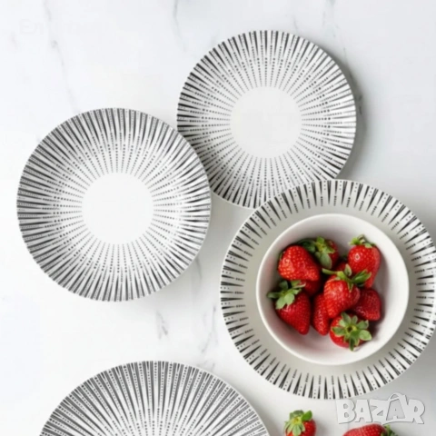 Комплект чинии 24 части с геометричен дизайн – Елегантност за всяка трапеза