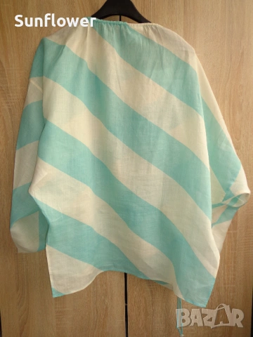 Ново H&M STUDIO 2020 обемна блуза в светло синьо и кремаво, размер XS – M , снимка 3 - Корсети, бюстиета, топове - 53433240