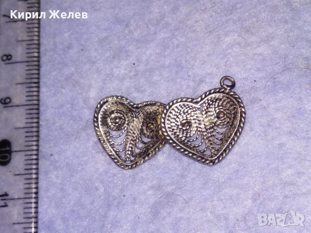 СТАРИННА СРЕБЪРНА ФИЛИГРАННА ВИСУЛКА ДВЕ СЪРЧИЦА РЪЧНА МАЙСТОРСКА РЯДКА ИЗРАБОТКА 31186, снимка 5 - Антикварни и старинни предмети - 41337167