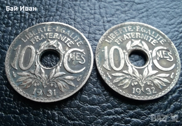 Стара монета 10 сантима 1931 г. и 1932 г. Франция - топ !, снимка 6 - Нумизматика и бонистика - 42210955
