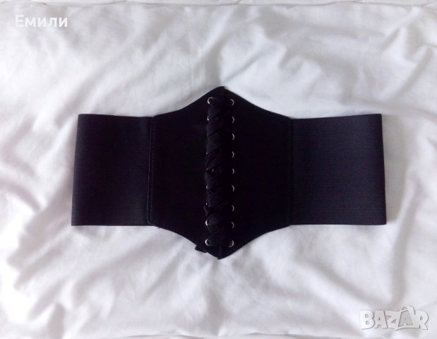 Широк колан-корсет за талия от еко кожа в черен цвят, снимка 2 - Корсети, бюстиета, топове - 41488421