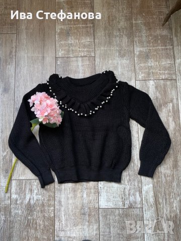 Кокетен елегантен  черен пуловер с перли , снимка 9 - Блузи с дълъг ръкав и пуловери - 38749652