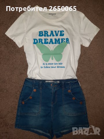 Нова тениска с дънчени панталонки М размер!, снимка 1