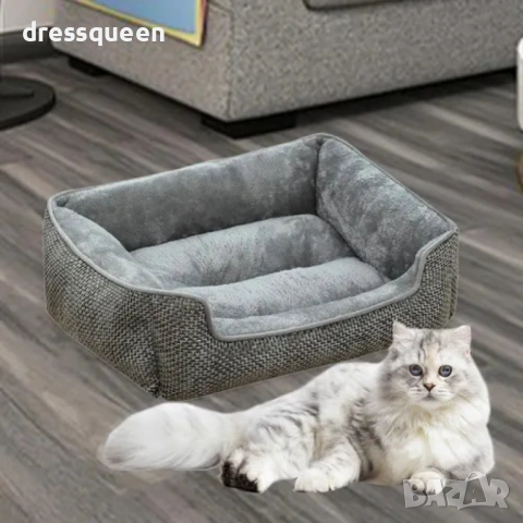 4630 Луксозно пухкаво легло за кучета и котки – Кралски комфорт в меко сиво (Размери M/L), снимка 3 - За кучета - 53644111