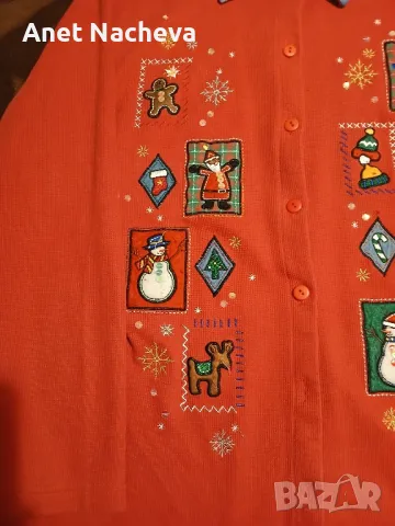 Риза дамска с дънкова яка и Бродирани Коледни фигури, снимка 3 - Ризи - 48513261