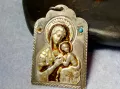 Стара ПРАВОСЛАВНА НАГРЪДНА СРЕБЪРНА ИКОНА СРЕБРО 925 с ТЮРКОАЗ ХУДОЖЕСТВЕНА РЪЧНА ИЗРАБОТКА 49917, снимка 14