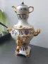 Гжель декоративен съветски руски порцеланов самовар с чайник/СССР Русия 27см, снимка 1