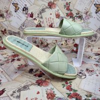 Дамски чехли с гъвкава равна подметка в зелен цвят, снимка 3 - Чехли - 41320771