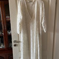 Фабрично плетиво плажна бяла  памук дантелена наметка плажна дълга риза кафтан плажна дълга рокля, снимка 3 - Рокли - 41610373