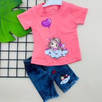 Комплект от дънкови къси панталонки с тениска, снимка 2 - Детски комплекти - 41291416