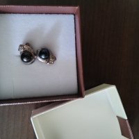 Сребърни обеци с черни перли , снимка 3 - Обеци - 42374215