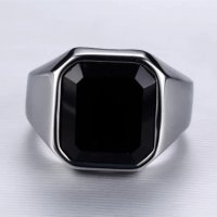 Мъжки пръстен с черен циркон, неръждаема стомана, снимка 2 - Пръстени - 38794142
