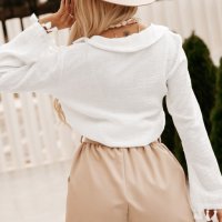 Дамска блуза в бяло с дълги ръкави с пискюли, от вискоза и лен, снимка 11 - Блузи с дълъг ръкав и пуловери - 44382552
