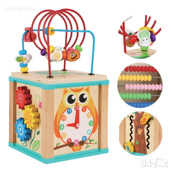 Дървен монтесорен куб 5в1 с Часовник, снимка 1