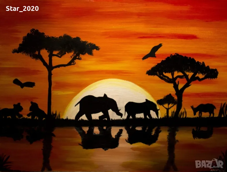 Светеща картина с LED осветление - слонове 2, снимка 1