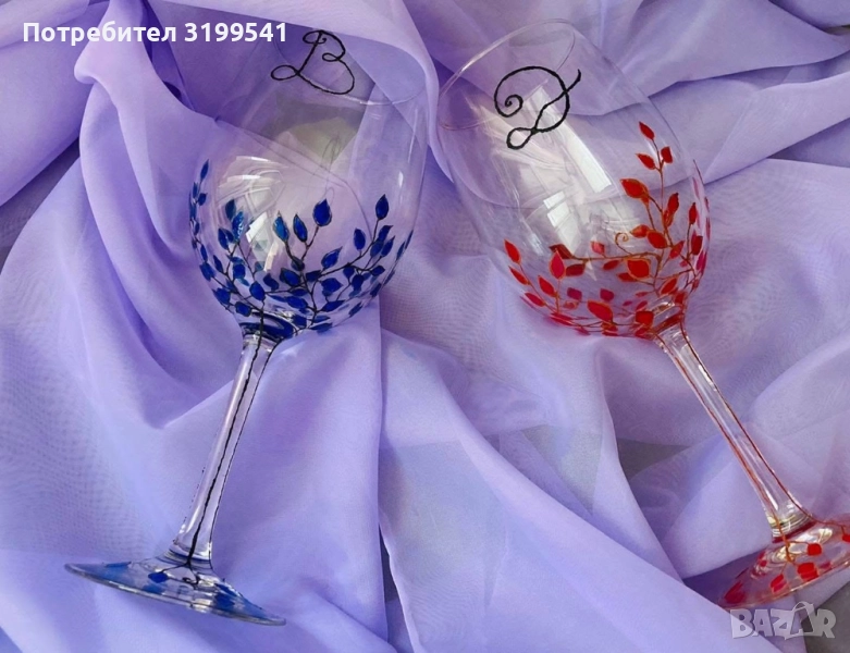 Рисувани чаши за червено вино, снимка 1