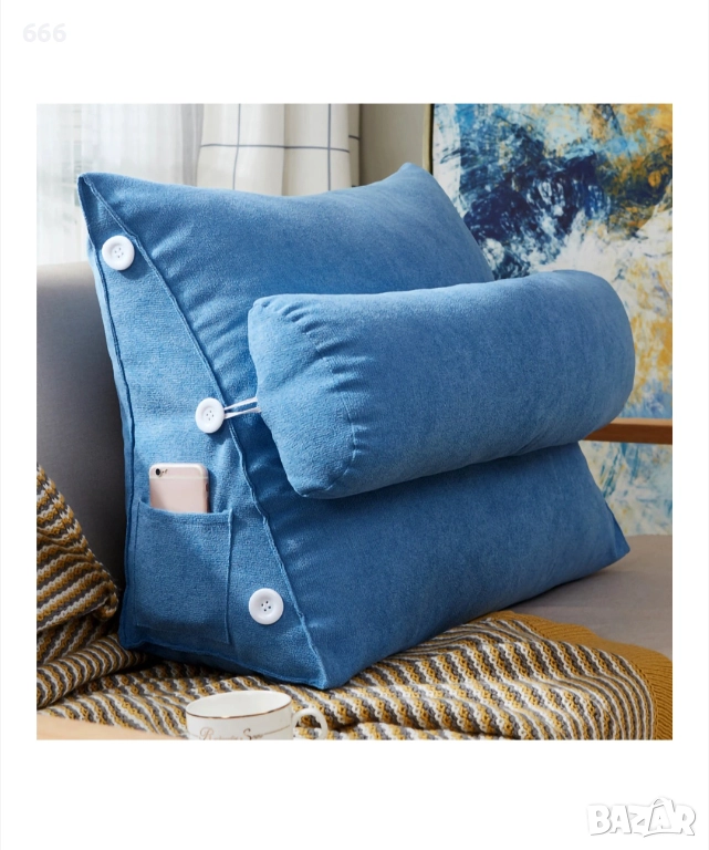 Поддържаща възглавница, longziming, Plus / Памук, 60 x 22 x 50 см, Синя, снимка 1