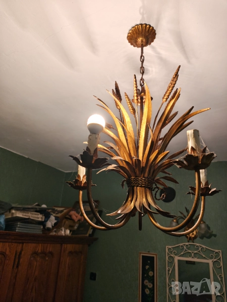 Масивен полилей и аплик от ръчно изработено желязо помеднено , снимка 1