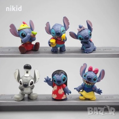 6 бр малки Лило и Стич Stitch фигурки пластмасови PVC за игра и украса торта топер играчки, снимка 1