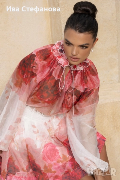 риза шифон релефни цветя флорален принт  вискоза 3 Д цветя риза шифон феерична , снимка 1
