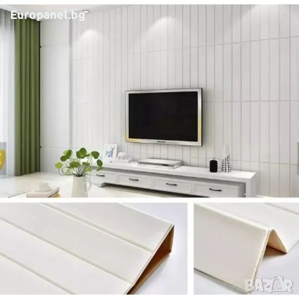  Самозалепващ тапет 3D ламперия в бяло – 5 мм – 70х70 см, снимка 1