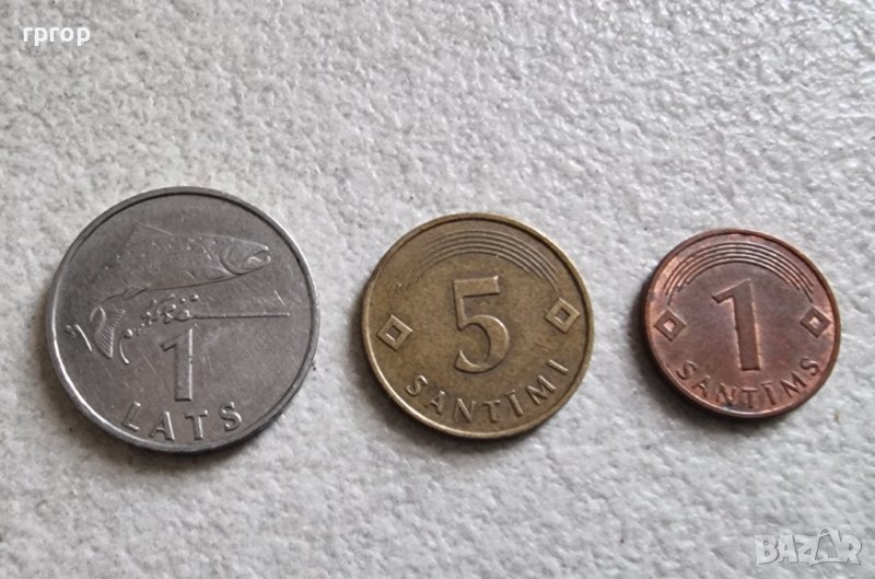 Латвия. 1 , 2 сантима  и 1 лат., снимка 1