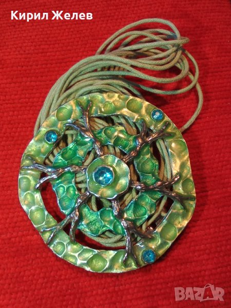 СКЪПОЦЕНЕН АРТ НУВО СТИЛ МЕДАЛЬОН с ЦВЕТНИ ФАСЕТИРАНИ КРИСТАЛИ ПОСРЕБРЕН ЕМАЙЛИРАН 26989, снимка 1