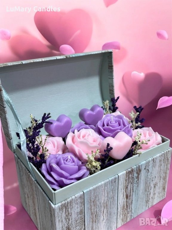 Свещ “Кутия с омайни рози”, снимка 1