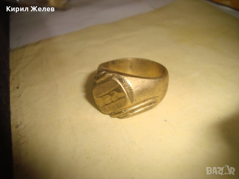 СТАР ПОЗЛАТЕН БРОНЗОВ ПРЪСТЕН ОРНАМЕНТИРАН РЪЧНО МАЙСТОРСКА АРТ ДЕКО СТИЛ ИЗРАБОТКА МАСИВЕН 21845, снимка 1