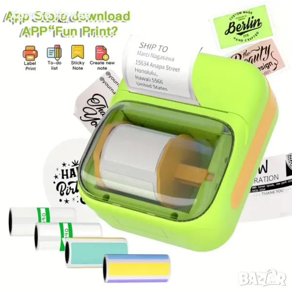 Принтер за етикети Bluetooth машина за етикети Термо стикери за iOS и Android телефони, снимка 1