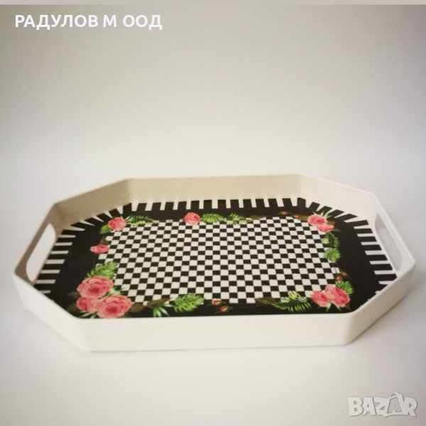 Меламинов поднос с дръжки, осмоъгълна форма с декор / 200960, снимка 1