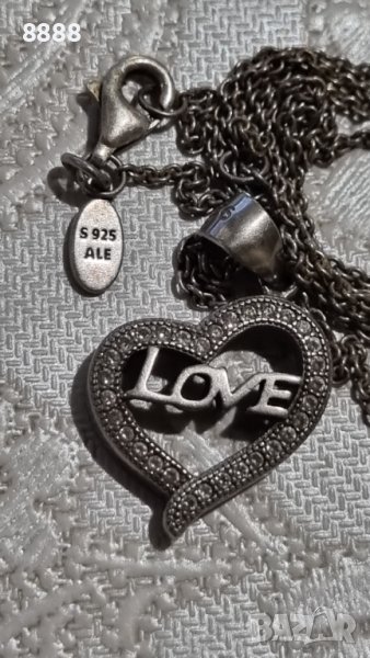 Сребърно колие Pandora с висулка сърце love , снимка 1