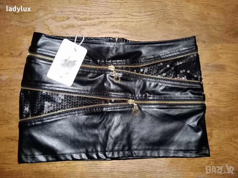 In-Stylefashion, Кожена Пола с ципове и пайети, Размер S. Код 1615, снимка 1