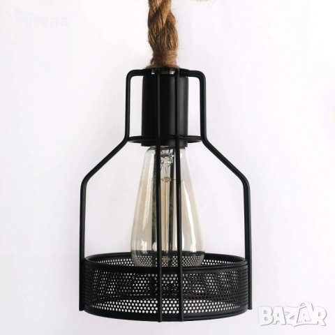 Висяща лампа ретро рустик стил, дървена конструкция, черен метал, снимка 8 - Лампи за таван - 40325737