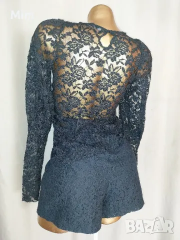 ZARA S/M Черна дантелена блуза с дълъг ръкав , снимка 3 - Блузи с дълъг ръкав и пуловери - 50148723