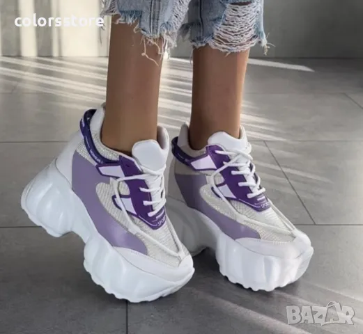 Кецове на платформа - бяло с лилаво - PA300