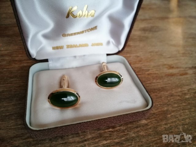 Мъжки позлатени копчета за ръкавели - Greenstone (Нефрит), снимка 3 - Други - 13659384